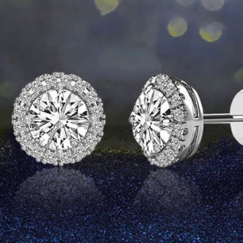 3.44 CTTW Round Halo Stud Earrings with Swarovski